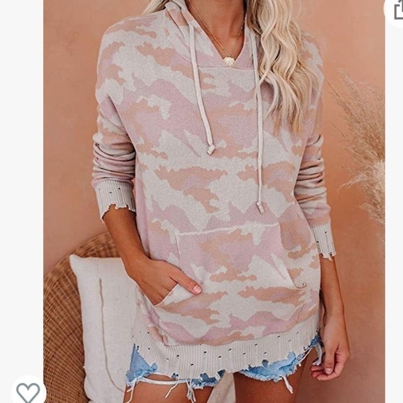 Ferbia Pink Unique Distressed Camo Hoodie Sweater - Picture 2 of 6